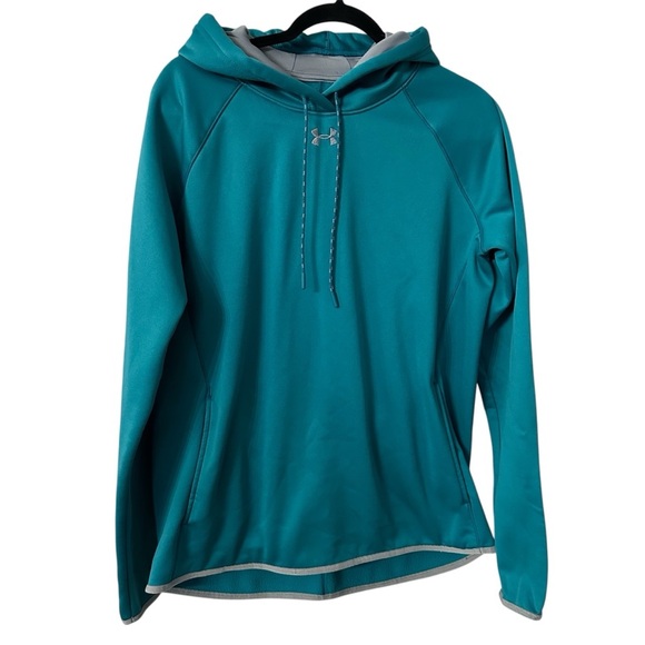 Under Armour Womens ColdGear Long Sleeve Teal & Gray Hoodie Sweatshirt Sz L GUC - Picture 1 of 9